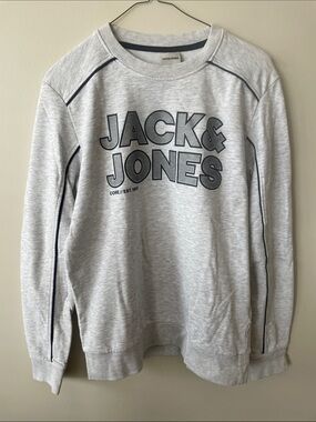 Jack & Jones Light Gray Crewneck Sweatshirt with Navy Logo